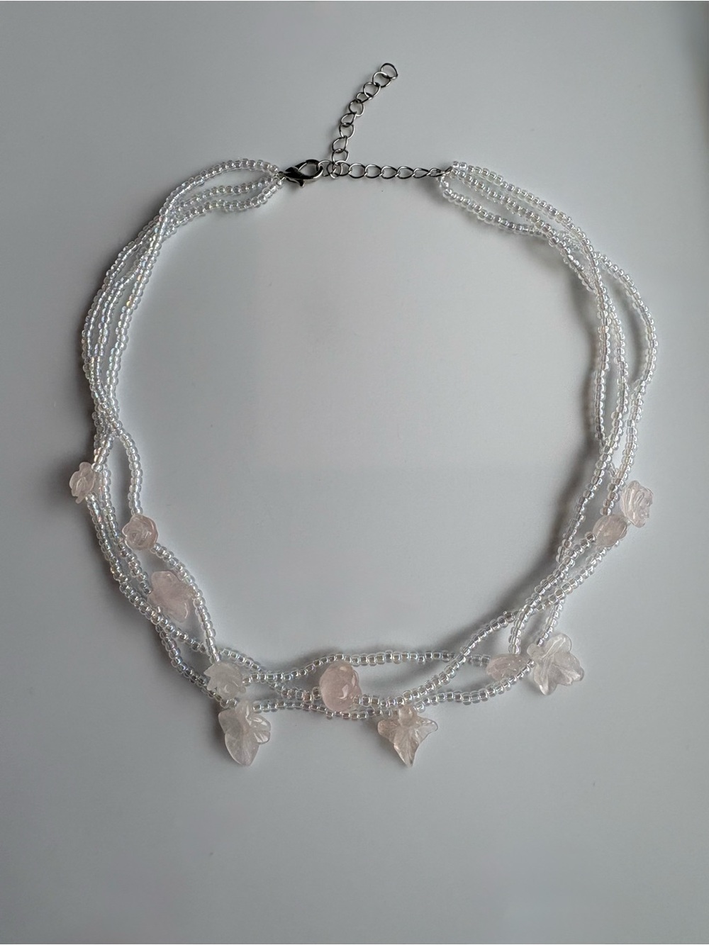 Multi-Strand Rose Quartz & Glass Bead Necklace